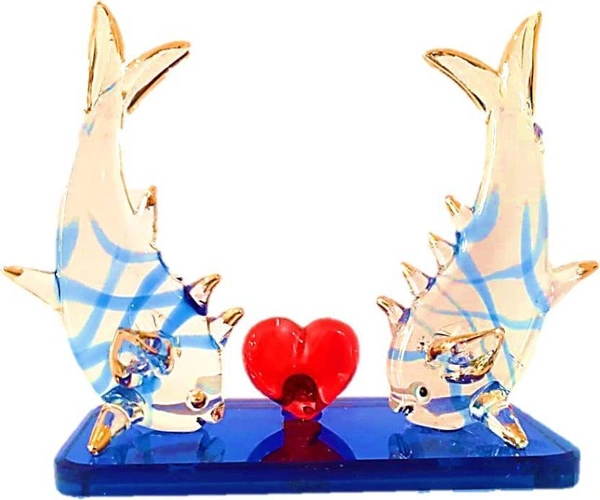 craftfry loving Dolphin fish pair with heart in office Decorative Showpiece - 11 cm  (Glass, Multicolor)
