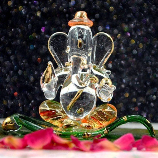 craftfry Ganesha Idol for Gift Glass Patta Ganesha Decorative Showpiece - 5 cm  (Glass, Clear)