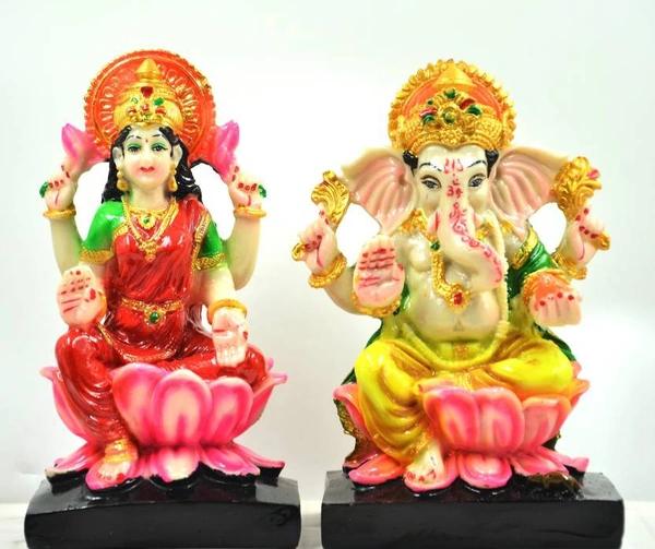 craftfry Set of Laxmi- Ganesha sculpture Decorative Showpiece - 17 cm  (Polyresin, Multicolor)