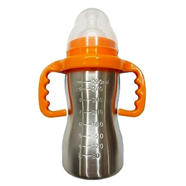 2 In 1Double Wall Insulated Stainless Steel Bottle With Handle  - Orenge, 240 ml