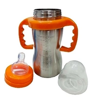 2 In 1Double Wall Insulated Stainless Steel Bottle With Handle  - Orenge, 240 ml