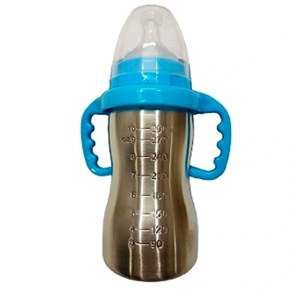 2 In 1Double Wall Insulated Stainless Steel Bottle With Handle  - Blue, 240 ml