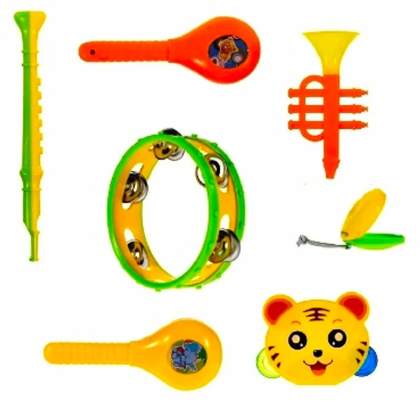 Tambourine & Rattle Set Pack Of 7 - Multicolor
