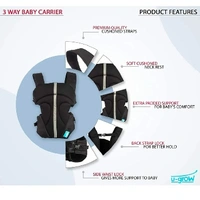 U-grow Three Way Baby Carrier Soft & Comfortable - black