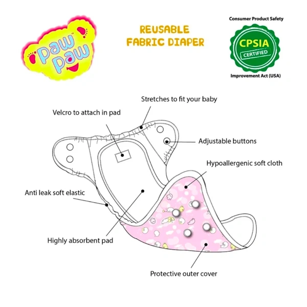Paw Paw Reusable Diaper With Insert Walrus Print - Medium, Sky Blue