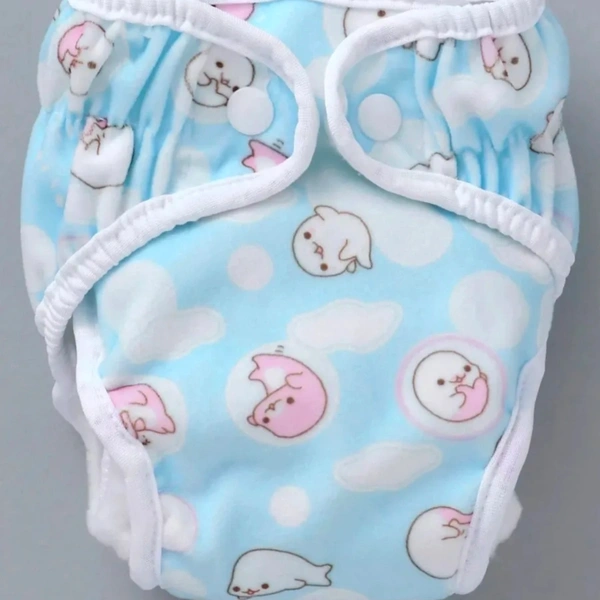 Paw Paw Reusable Diaper With Insert Walrus Print - Medium, Sky Blue