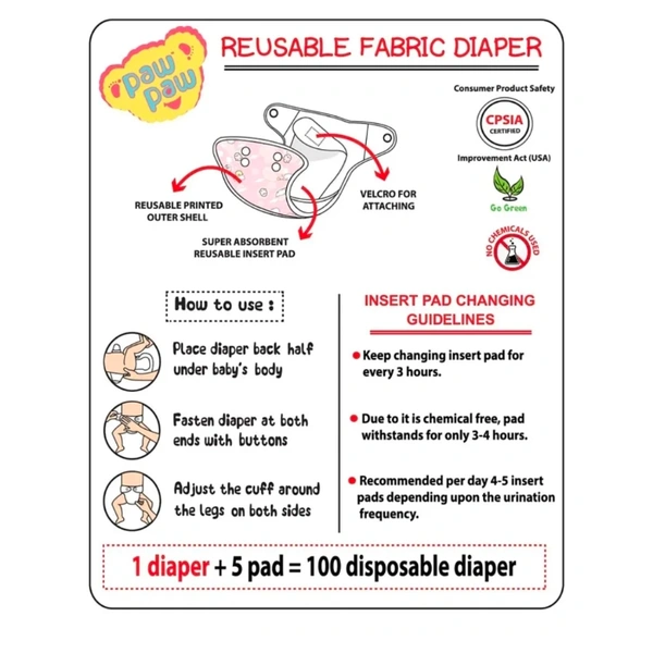 Paw Paw Reusable Diaper With Insert Walrus Print - Medium, Sky Blue
