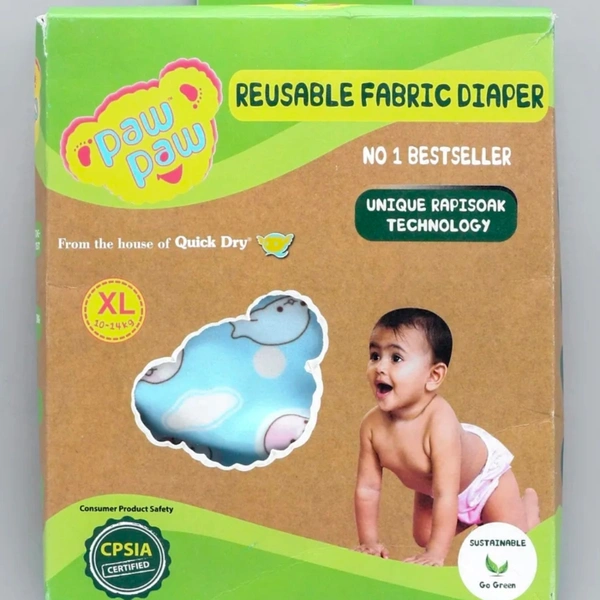 Paw Paw Reusable Diaper With Insert Walrus Print - Sky blue, XL