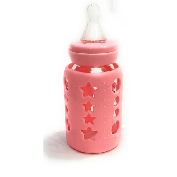 Glass Feeding Bottle With Silicone Cover - Pink, 80 ml