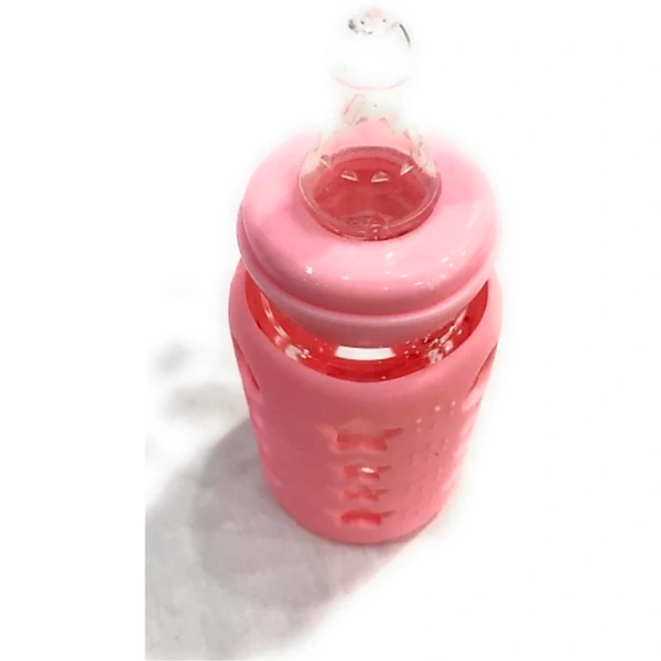 Glass Feeding Bottle With Silicone Cover - Pink, 80 ml
