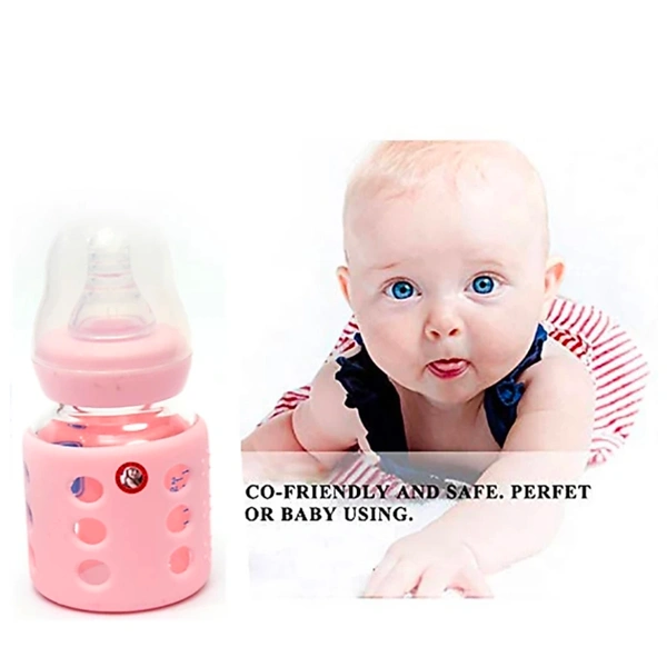 Glass Feeding Bottle With Silicone Cover - Pink, 80 ml