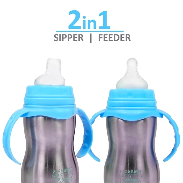 2 In 1Double Wall Insulated Stainless Steel Bottle With Handle  - 290 ml, Bule