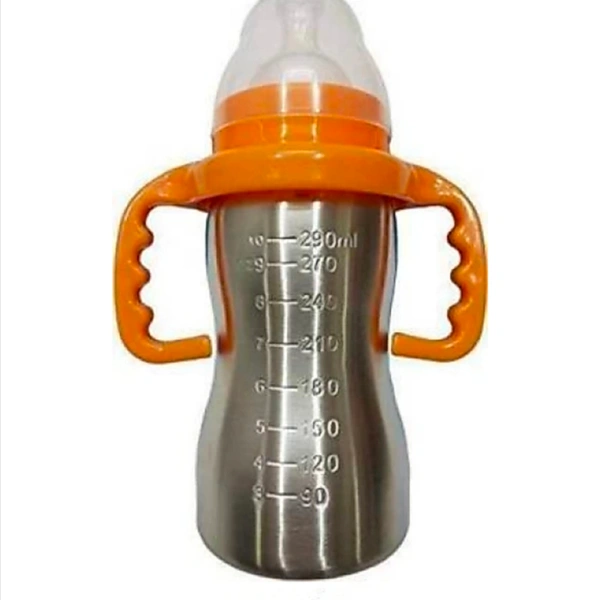 2 In 1Double Wall Insulated Stainless Steel Bottle With Handle  - 290 ml, Orenge