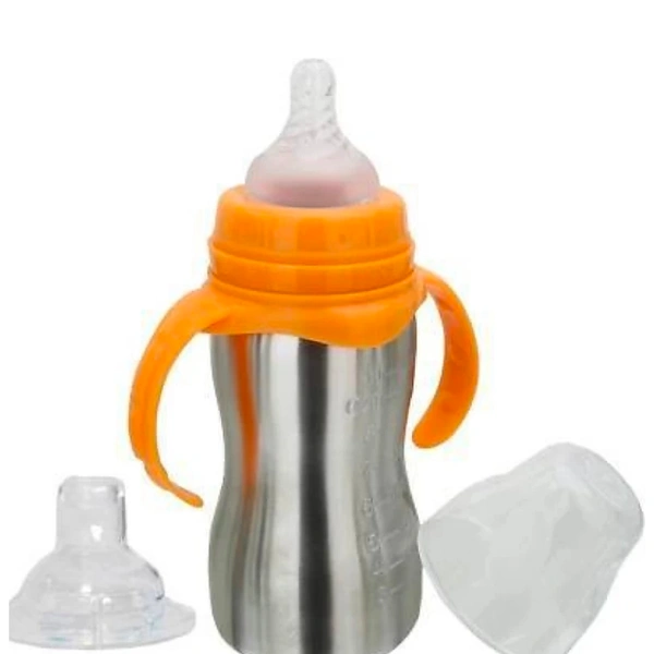 2 In 1Double Wall Insulated Stainless Steel Bottle With Handle  - 290 ml, Orenge