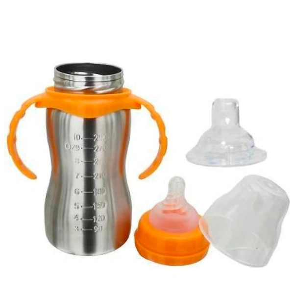 2 In 1Double Wall Insulated Stainless Steel Bottle With Handle  - 290 ml, Orenge