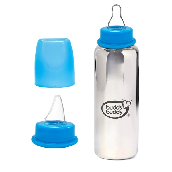Budds Buddy RIO Stainless Steel Feeding Bottle 180 ml - Sky blue, 180 ml