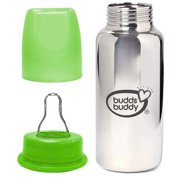 Budds Buddy RIO Stainless Steel Feeding Bottle 180 ml - Green, 180 ml