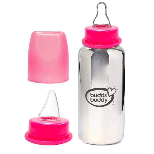 Budds Buddy RIO Stainless Steel Feeding Bottle 300 ml - 300 ml, Pink