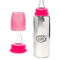 Budds Buddy RIO Stainless Steel Feeding Bottle 300 ml - 300 ml, Pink