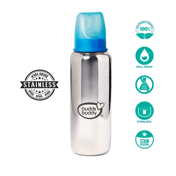 Budds Buddy RIO Stainless Steel Feeding Bottle 300 ml - 300 ml, Sky blue