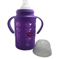 Glass Feeding Bottle With Silicone Cover & Handle - Purple, 120 ml