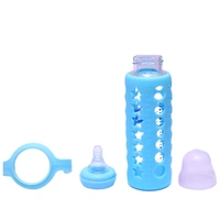Glass Feeding Bottle With Silicone Cover & Handle - Sky blue, 240 ml