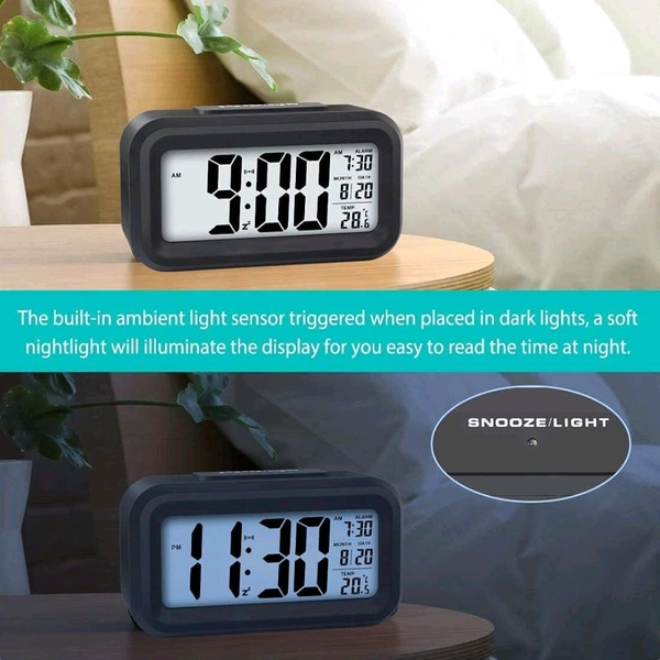 Alarm clock, digital clock, table clock for Students, watch timer for study, Home, Office, Bedroom, kitchen, loud desk alarm clocks for heavy sleepers with Automatic Sensor, Time, Date & Temperature