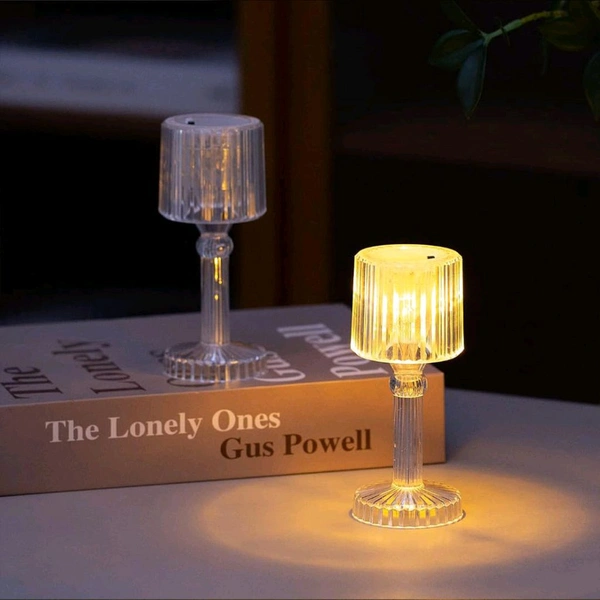 LED Table Lamp Portable Crystal White Glass Plastic Lamps for Restaurant, Outdoor, Office