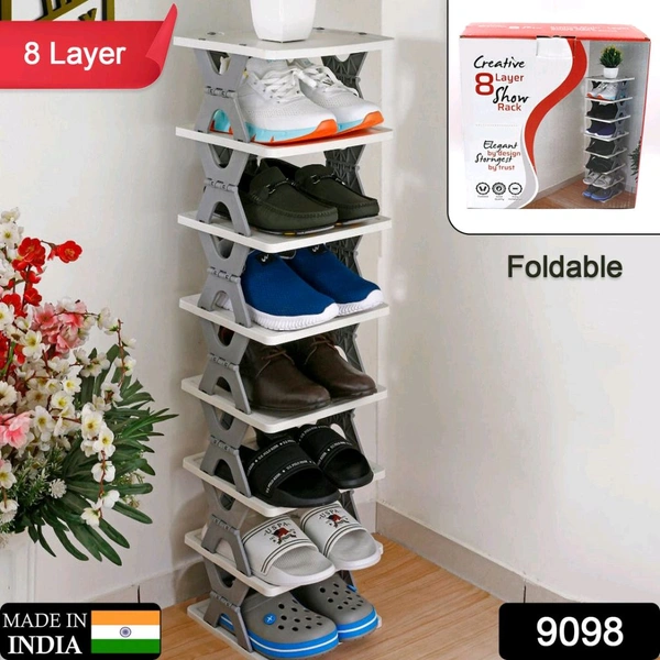 SMART SHOE RACK WITH 8 LAYER SHOES STAND MULTIFUNCTIONAL ENTRYWAY FOLDABLE & COLLAPSIBLE DOOR SHOE RACK FREE STANDING HEAVY DUTY PLASTIC SHOE SHELF STORAGE ORGANIZER NARROW FOOTWEAR HOME
