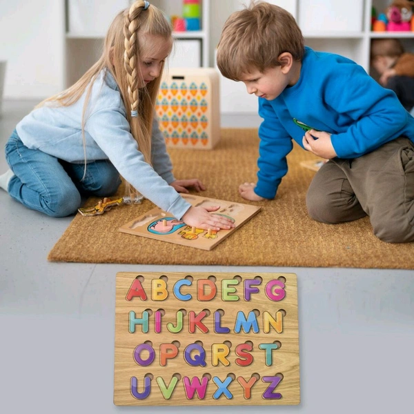 Wooden Puzzle Board ABC Letters Shapes Educational Learning Toys Children's Toddler English Montessori Board Alphabet ABC Letters Preschool Educational Learning Letter Toys (1 Set)