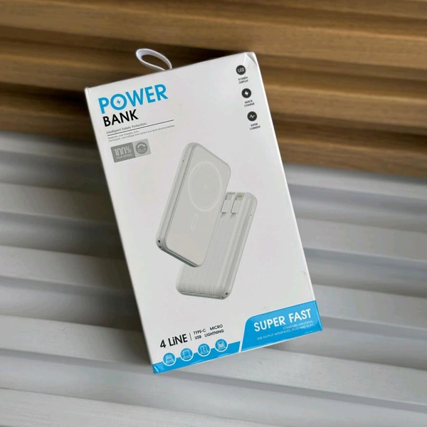 Super Fast Wireless Power Bank | 4 In-Built Cables + Magsafe Ring | 10000mAh Slim & Portable Design