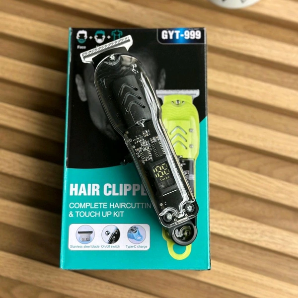 GYT-999 Professional Hair Clipper with Transparent Cover – Cordless Rechargeable Trimmer for Hair, Beard & Fade Cuts