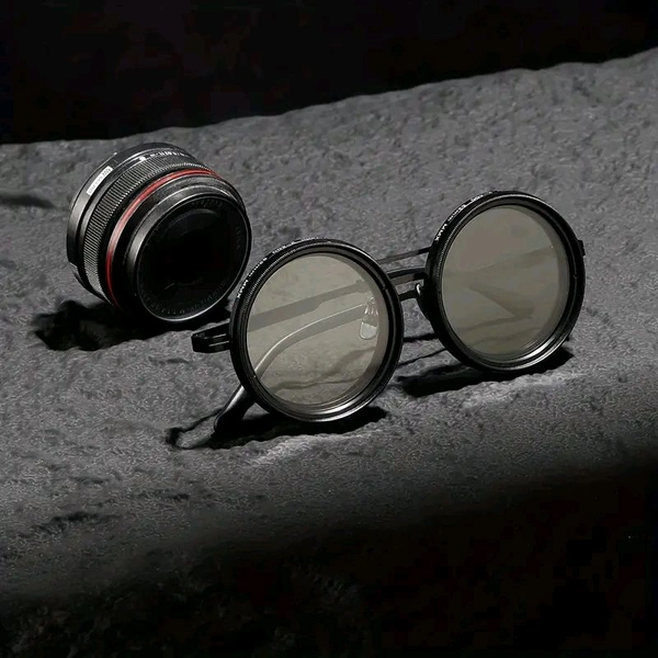 Adjustable Lens Sunglasses | Steampunk Style Retro Round Frame | 9-Level Brightness ND Filter for Day & Night Use
