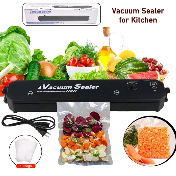 Vacuum Sealer Machine With 10 Pcs Bag, Automatic Hands-Free Air Sealing Machine, Smart 60Kpa Vacuum Sealer with Cutter Food Sealer for Food Preservation Convenient Storage Dry & Moist Food Modes (1 Set)