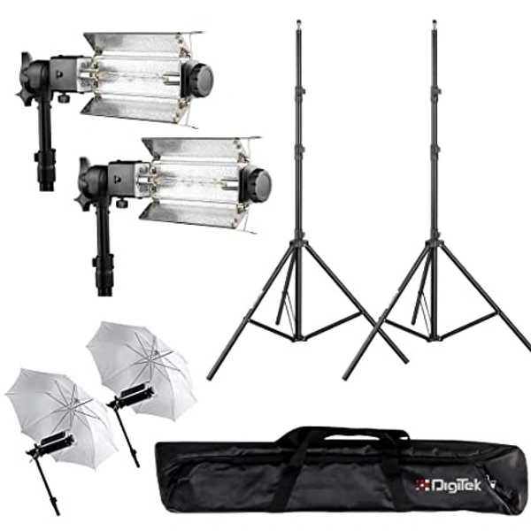 DIGITEK® Heavy-Duty Porta Kit (250cm In Height) With Pair Of Light Stands, Porta Lights Pair Of Umbrellas And Carry Bag For Studio Setup (Porta Kit 9FT L)