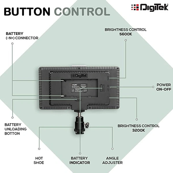 DIGITEK® LED D416 Professional Video Light & NP-750 Li-Ion Battery With Micro USB Charging | Dimmable 3200k -5600k | Compatible With Tripods, Monopods, Cameras, Table Stand & Camcorder | For YouTube Video , Product Photography, Makeup Shoot And More (LED D416 COMBO)