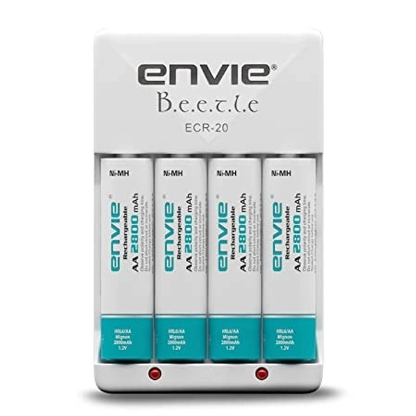 ENVIE® (ECR20+AA2800 4PL) Charger For AA & AAA Rechargeable Batteries - 9.3 x 6 x 5 Centimeters, White