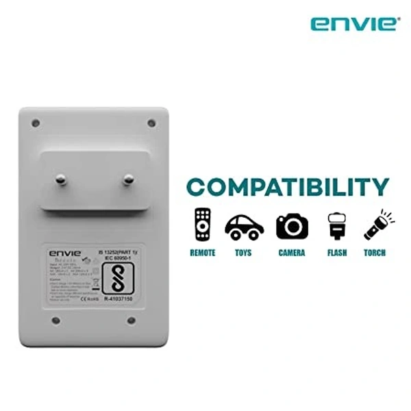 ENVIE® (ECR20+AA2800 4PL) Charger For AA & AAA Rechargeable Batteries - 9.3 x 6 x 5 Centimeters, White