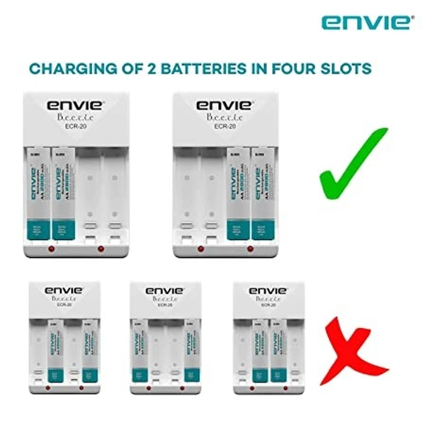 ENVIE® (ECR20+AA2800 4PL) Charger For AA & AAA Rechargeable Batteries - 9.3 x 6 x 5 Centimeters, White