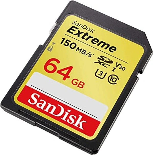 SanDisk Extreme SDXC, SDXVE 64GB, V30, U3, C10, UHS-I, 90MB/S R, 40MB/S W, For 4K Video