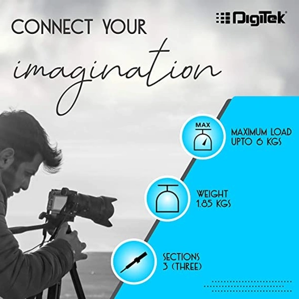 DIGITEK® (590 VD PRO) Tripod For DSLR & Video Cameras, Operating Height : 5.90 Feet, Maximum Load Upto: 3 Kg, Lightweight & Sturdy Tripod With 2 Way Adjustable Head