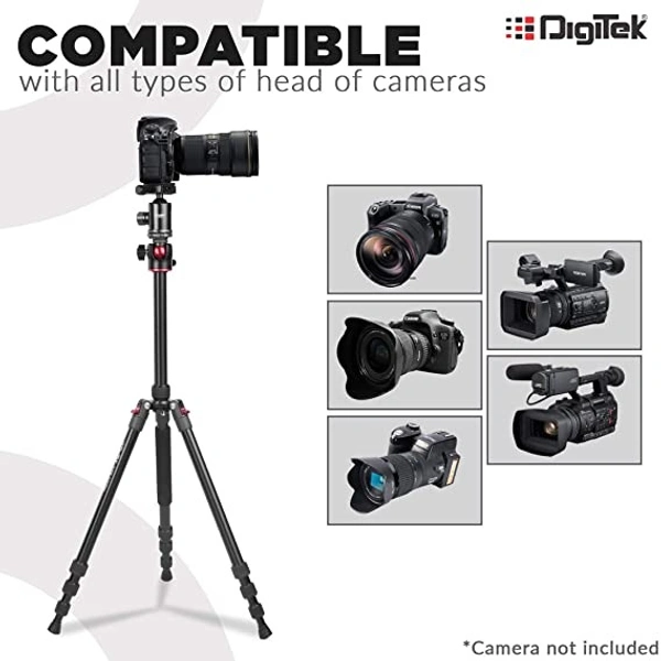 Digitek DTR 520 BH (60 Inch) Professional Aluminum Tripod Cum Monopod With Swivel Pan Head, For DSLR Camera | Maximum Operating Height: 4.95 Feet | Maximum Load Upto: 7kgs (Black) (DTR 520 BH) - 1510mm (4.95 ft)