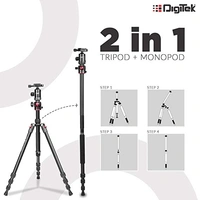 Digitek DTR 520 BH (60 Inch) Professional Aluminum Tripod Cum Monopod With Swivel Pan Head, For DSLR Camera | Maximum Operating Height: 4.95 Feet | Maximum Load Upto: 7kgs (Black) (DTR 520 BH) - 1510mm (4.95 ft)