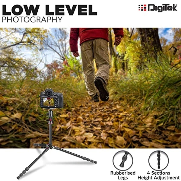 Digitek DTR 520 BH (60 Inch) Professional Aluminum Tripod Cum Monopod With Swivel Pan Head, For DSLR Camera | Maximum Operating Height: 4.95 Feet | Maximum Load Upto: 7kgs (Black) (DTR 520 BH) - 1510mm (4.95 ft)