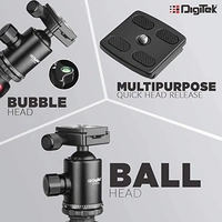 Digitek DTR 520 BH (60 Inch) Professional Aluminum Tripod Cum Monopod With Swivel Pan Head, For DSLR Camera | Maximum Operating Height: 4.95 Feet | Maximum Load Upto: 7kgs (Black) (DTR 520 BH) - 1510mm (4.95 ft)