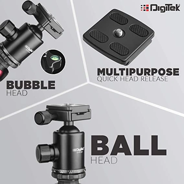 Digitek DTR 520 BH (60 Inch) Professional Aluminum Tripod Cum Monopod With Swivel Pan Head, For DSLR Camera | Maximum Operating Height: 4.95 Feet | Maximum Load Upto: 7kgs (Black) (DTR 520 BH) - 1510mm (4.95 ft)