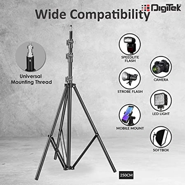 DIGITEK® (DLS-9FT) Lightweight & Portable Aluminum Alloy Light Stand For Ring Light, Reflector, Flash Units, Diffuser, Portrait, Softbox, Studio Lighting & More Ideal For Outdoor & Indoor Shoots - DLS-9FEET