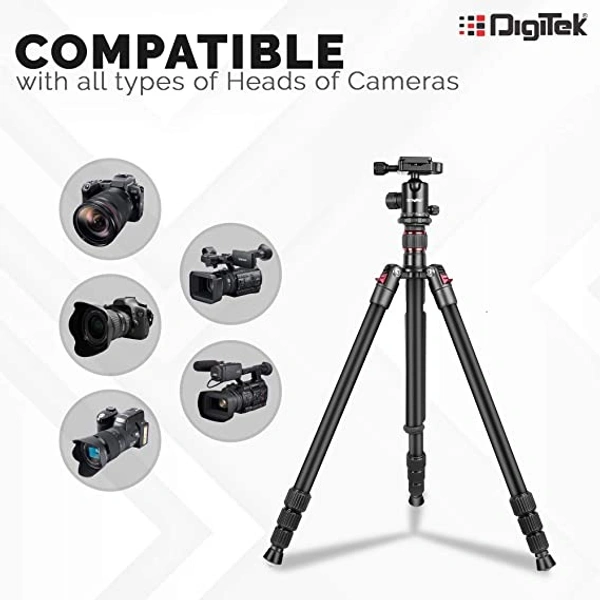 DIGITEK® (DTR-500BH) (152 Cm) Professional Aluminum Tripod Cum Monopod, With Swivel Pan Head, Maximum Operating Height : 1510 Mm, Maximum Load Upto: 7kgs (Black) - 152 Cm