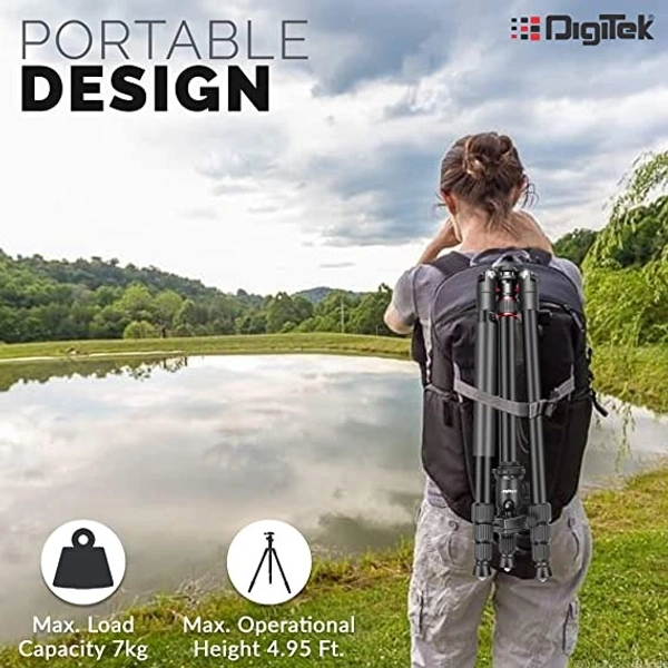 DIGITEK® (DTR-500BH) (152 Cm) Professional Aluminum Tripod Cum Monopod, With Swivel Pan Head, Maximum Operating Height : 1510 Mm, Maximum Load Upto: 7kgs (Black) - 152 Cm