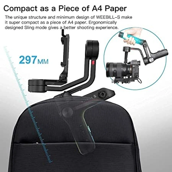 Zhiyun Weebill S Gimbal Stabilizer (With 2 Years ZHIYUN India Official Warranty) For DSLR & Mirrorless Camera Sony Nikon Z6 Z7 Panasonic GH5 GH5s Canon 5D4 5D3 EOS R - 30 x 19.1 x 7 Centimeters